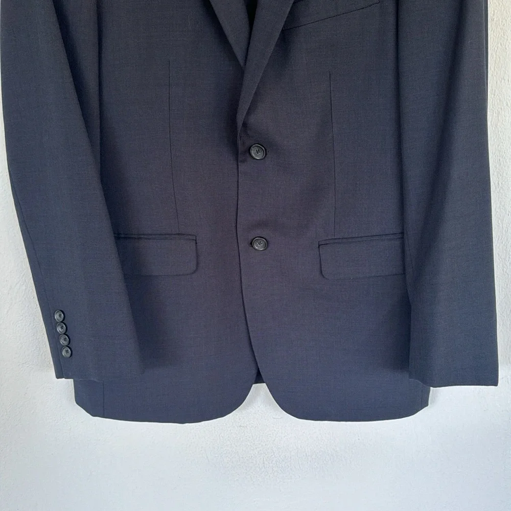 Pronto Uomo Platinum navy blue wool double button blazer jacket size 40 regular